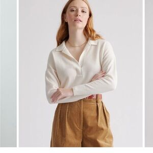 Quince Mongolian Cashmere Polo Sweater XS Ivory